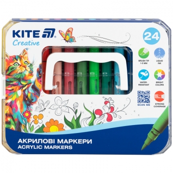 Маркеры акриловые пишущий узел в форме кисточки 24 цвета Creative KITE k-1162