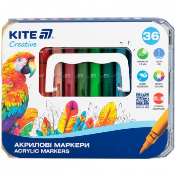 Маркеры акриловые пишущий узел в форме кисточки 36 цветов Creative KITE k-1163