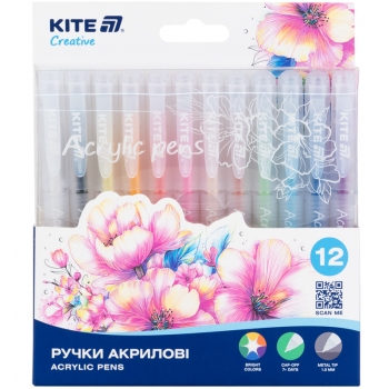 Ручки акриловые, набор 12 цветов Kite Creative KITE k-1295