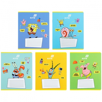 Зошит 12 л. лінія софт тач + УФ лак, Sponge Bob Square Pants KITE sb26-234