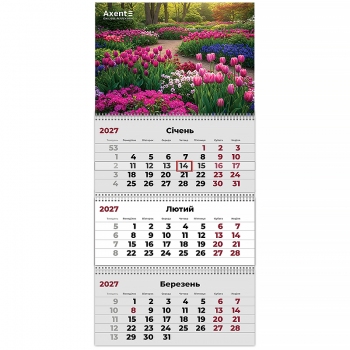 Календарь настенный квартальный 2027 на три пружины Gardens 2, Axent 8803-27-17-a